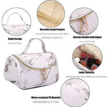 3 Pack Marble Makeup Bag - Waterproof Organizer for Travel