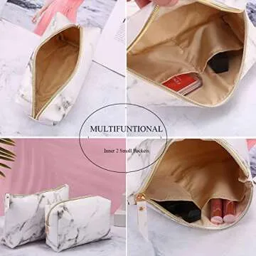 3 Pack Marble Makeup Bag - Waterproof Organizer for Travel