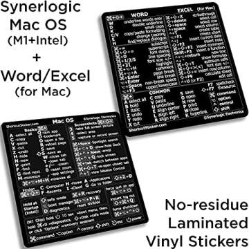 Synerlogic (1 Set) Mac OS + Word & Excel Shortcuts Cheat Sheet Sticker Bundle | Quick Reference Keyb...