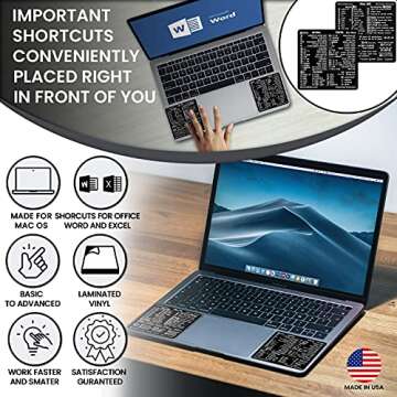 Synerlogic (1 Set) Mac OS + Word & Excel Shortcuts Cheat Sheet Sticker Bundle | Quick Reference Keyboard Shortcut Stickers | Word Excel Shortcuts Sticker MacBook (Black)