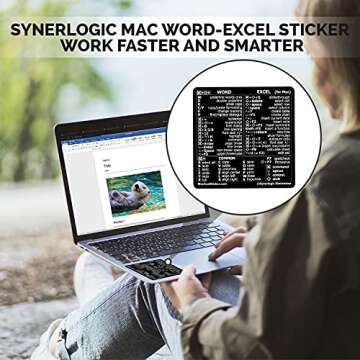 Synerlogic (1 Set) Mac OS + Word & Excel Shortcuts Cheat Sheet Sticker Bundle | Quick Reference Keyboard Shortcut Stickers | Word Excel Shortcuts Sticker MacBook (Black)