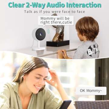 Alaga 2K Indoor Security Camera, Baby Monitor, Dog Monitor, AI Motion Detection, 2-Way Audio, Night Vision, Indoor Camera with Phone App, Compatible with Alexa & Google Home