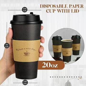 LITOPAK 50 Pack 20 oz Paper Coffee Cups, Drinking Cups for Hot Coffee Chocolate Drinks, Disposable C...