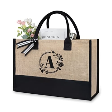 TOPDesign Initial Jute/Canvas Tote Bag, Personalized Present Bag, Suitable for Wedding, Birthday, Be...