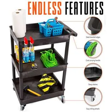 Stand Steady Tubstr Compact Utility Cart, Black, 2.5 in Deep Tub Shelves, 300 lbs Weight Capacity