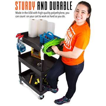Stand Steady Tubstr Compact Utility Cart, Black, 2.5 in Deep Tub Shelves, 300 lbs Weight Capacity