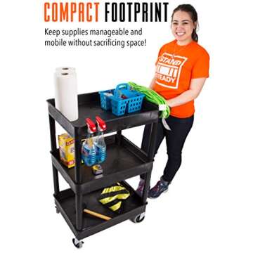 Stand Steady Tubstr Compact Utility Cart, Black, 2.5 in Deep Tub Shelves, 300 lbs Weight Capacity