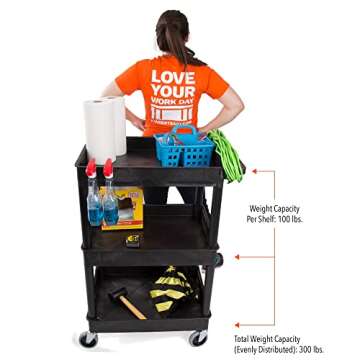 Stand Steady Tubstr Compact Utility Cart, Black, 2.5 in Deep Tub Shelves, 300 lbs Weight Capacity