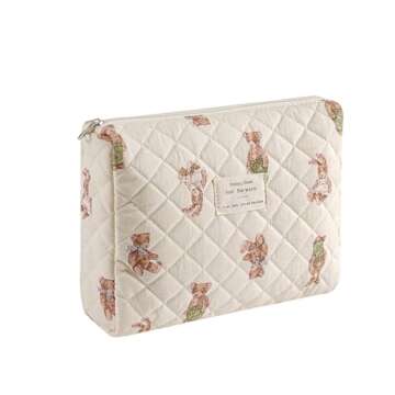 uekeboag Quilted Cotton Makeup Bag,Coquette Quilted Toiletry Bag for Women and Girls,Floral Coquette...