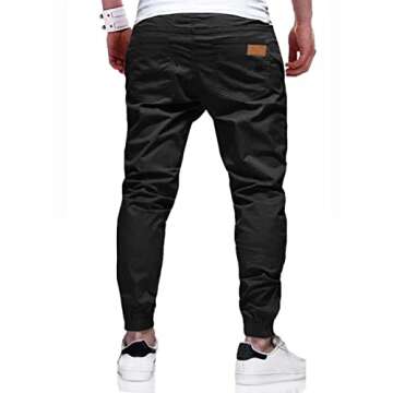 JMIERR Men's Casual Joggers Pants - Cotton Drawstring Chinos Cargo Pants Hiking Outdoor Twill Track Jogging Yoga Sweatpants Jogger Pants with Pockets for Men Slim Fit, US 32(S), A Black