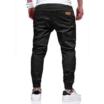 JMIERR Men's Casual Joggers Pants - Cotton Drawstring Chinos Cargo Pants Hiking Outdoor Twill Track Jogging Yoga Sweatpants Jogger Pants with Pockets for Men Slim Fit, US 32(S), A Black