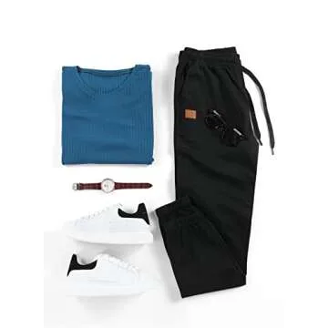 JMIERR Men's Casual Joggers Pants - Cotton Drawstring Chinos Cargo Pants Hiking Outdoor Twill Track Jogging Yoga Sweatpants Jogger Pants with Pockets for Men Slim Fit, US 32(S), A Black