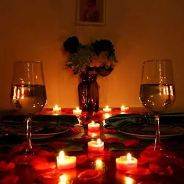 Bbto 200 Pcs Artificial Rose Petal with 9 Pcs Heart Shape Candles Romantic Love Candle Tealight Cand...