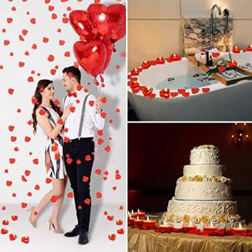 Bbto 200 Pcs Artificial Rose Petal with 9 Pcs Heart Shape Candles Romantic Love Candle Tealight Candle Scatter Petal Romantic Decorations for Wedding Valentine's Day Dinner Cake Decor Party Favor