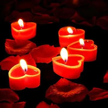 Bbto 200 Pcs Artificial Rose Petal with 9 Pcs Heart Shape Candles Romantic Love Candle Tealight Candle Scatter Petal Romantic Decorations for Wedding Valentine's Day Dinner Cake Decor Party Favor