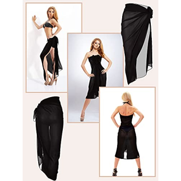 Geyoga Women Swimsuit Cover up Black Long Sarong Skirt Ladies Bikini Wrap Skirt Beach Chiffon Bathing Swimwear Pareo Wrap for Vacation, Plus Size