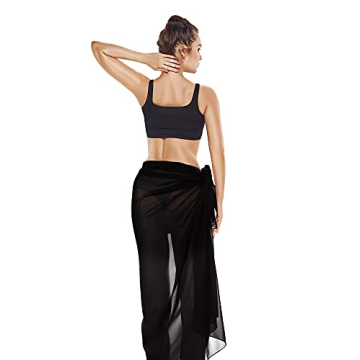 Geyoga Women Swimsuit Cover up Black Long Sarong Skirt Ladies Bikini Wrap Skirt Beach Chiffon Bathing Swimwear Pareo Wrap for Vacation, Plus Size