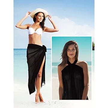 Geyoga Women Swimsuit Cover up Black Long Sarong Skirt Ladies Bikini Wrap Skirt Beach Chiffon Bathing Swimwear Pareo Wrap for Vacation, Plus Size