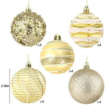 Sattiyrch 20ct Gold Christmas Tree Ornaments Set