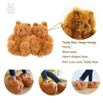 Qsleep DreamQi Cute Teddy Bear Slippers Fashion Soft Plush Teddy Bear House Slippers Indoor Anti-Slip Faux Fur Warm Shoes For Women And Girls (light brown)