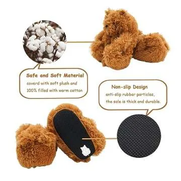 Qsleep DreamQi Cute Teddy Bear Slippers Fashion Soft Plush Teddy Bear House Slippers Indoor Anti-Slip Faux Fur Warm Shoes For Women And Girls (light brown)
