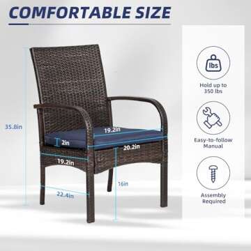 SAILARY 2 Pcs Wicker Patio Dining Padded Cushions, Outdoor Rattan Chairs with Armrest Support 350 lb, Brown
