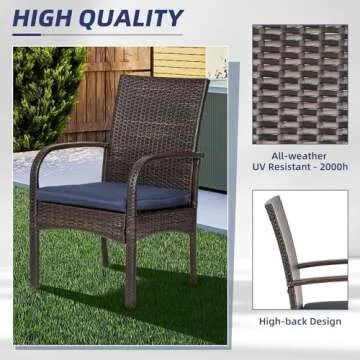 SAILARY 2 Pcs Wicker Patio Dining Padded Cushions, Outdoor Rattan Chairs with Armrest Support 350 lb, Brown
