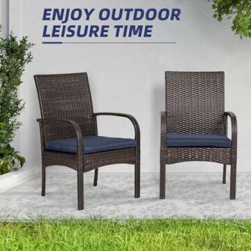 SAILARY 2 Pcs Wicker Patio Dining Padded Cushions, Outdoor Rattan Chairs with Armrest Support 350 lb, Brown