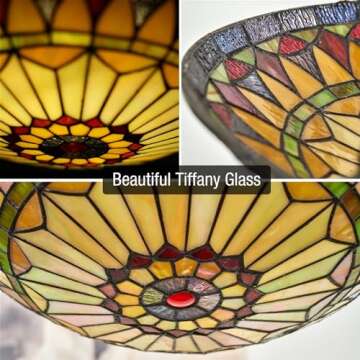 Kira Home Mateo 16" 2-Light Tiffany Glass Flush Mount Ceiling Light, Black Finish