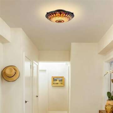 Kira Home Mateo 16" 2-Light Tiffany Glass Flush Mount Ceiling Light, Black Finish
