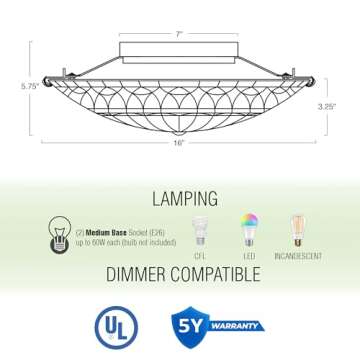 Kira Home Mateo 16" 2-Light Tiffany Glass Flush Mount Ceiling Light, Black Finish