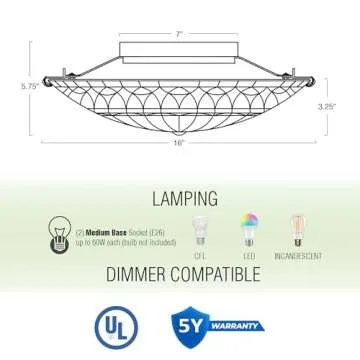 Kira Home Mateo 16" 2-Light Tiffany Glass Flush Mount Ceiling Light, Black Finish