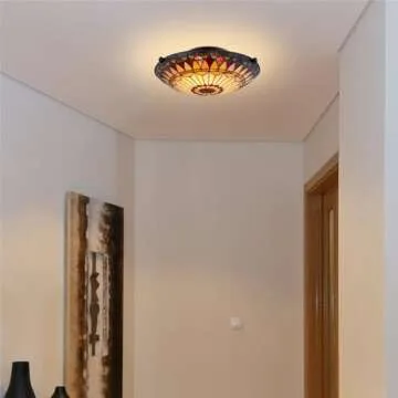 Kira Home Mateo 16" 2-Light Tiffany Glass Flush Mount Ceiling Light, Black Finish