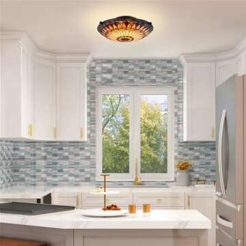 Kira Home Mateo 16" 2-Light Tiffany Glass Flush Mount Ceiling Light, Black Finish