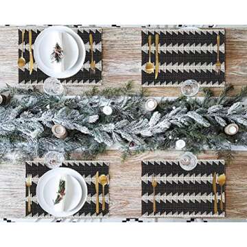 Ailsan Farmhouse Placemats Set of 4, Boho Black White Woven Placemat for Dining Table 14"x19" Reversible Dinner Napkin Placemats for Christmas Holiday Table Home Decoration