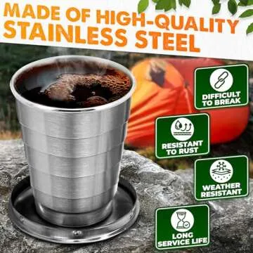 DIMROM Stainless Steel Collapsible Drinking Cup - 75 ml Travel Coffee Mug with Lid - Foldable Shot Glass Keychain for Hiking, Camping, Outdoor Activities