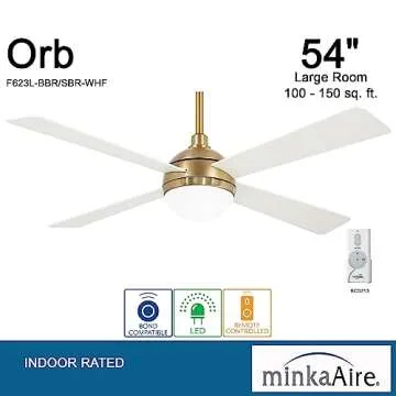MINKA-AIRE Orb Ceiling Fan in Bright Brass and Soft Brass.