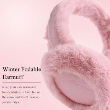 Zsedrut Winter Women Earmuff Foldable Ear Warmer Fluffy Ear Cover Warm Outdoor (Deep Pink)