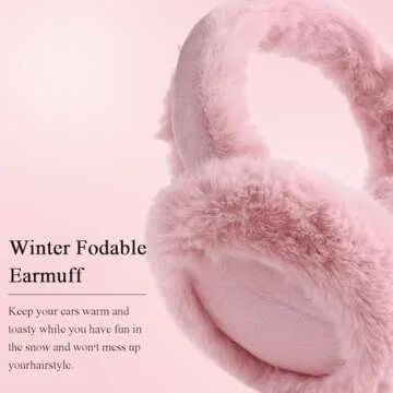 Zsedrut Winter Women Earmuff Foldable Ear Warmer Fluffy Ear Cover Warm Outdoor (Deep Pink)