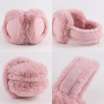 Zsedrut Winter Women Earmuff Foldable Ear Warmer Fluffy Ear Cover Warm Outdoor (Deep Pink)