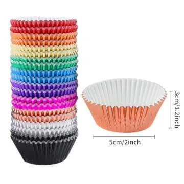 BAKHUK 500pcs Cupcake Liners for Baking - 10 Colorful Foil Liners