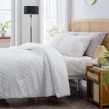 Litanika White King Comforter Set, 3 Pieces Lightweight Tufted Bedding Sets, Down Alternative Comforter Fluffy Bed Set Gift Choice