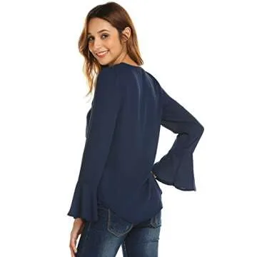 Concep Women Loose Casual Long Flare Sleeve Chiffon Layered Top T-Shirt Blouse (White, S)