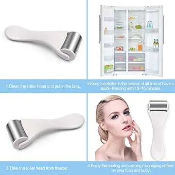 Ice Roller for Face & Eye,Puffiness,Migraine,Pain Relief and Minor Injury,Skin Care Products Stainless Steel Face Massager Ice Roller Massager (White)
