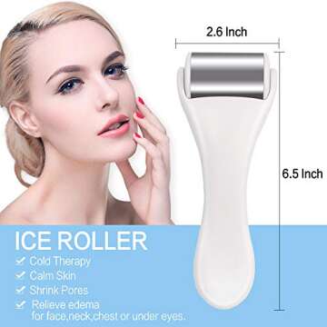 Ice Roller for Face & Eye,Puffiness,Migraine,Pain Relief and Minor Injury,Skin Care Products Stainless Steel Face Massager Ice Roller Massager (White)