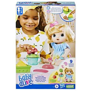 Baby Alive Fruity Sips Doll, Apple, Toys for 3 Year Old Girls, 12-inch Baby Doll Set, Drinks & Wets,...