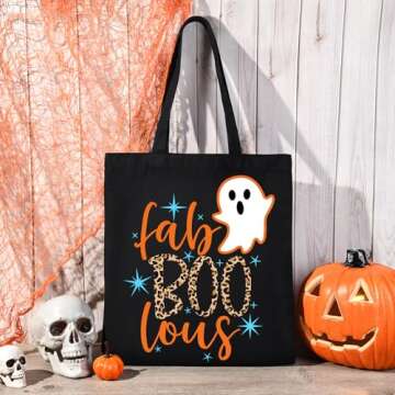 SOIDRAM Halloween Tote Bag Trick or Treat Bags Large Candy Tote Bag for Halloween Bag for kids Halloween Teacher Gifts kid's Snacks Canvas Bag