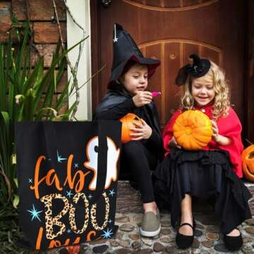 SOIDRAM Halloween Tote Bag Trick or Treat Bags Large Candy Tote Bag for Halloween Bag for kids Halloween Teacher Gifts kid's Snacks Canvas Bag