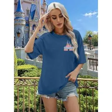 Magic Kingdom Shirt for Women: Funny Castle Graphic Tees Magical Fairy Tale Gift Casual Short Sleeve Tops Blue