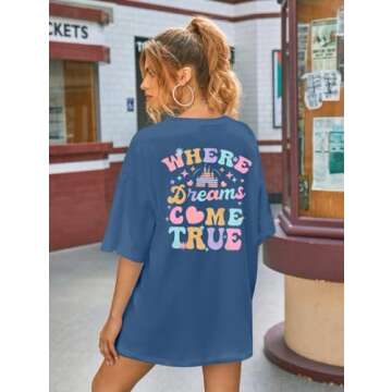 Magic Kingdom Shirt for Women: Funny Castle Graphic Tees Magical Fairy Tale Gift Casual Short Sleeve Tops Blue